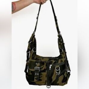 Wicked Misfit Canvas D-Ring Grommet Hobo Bag